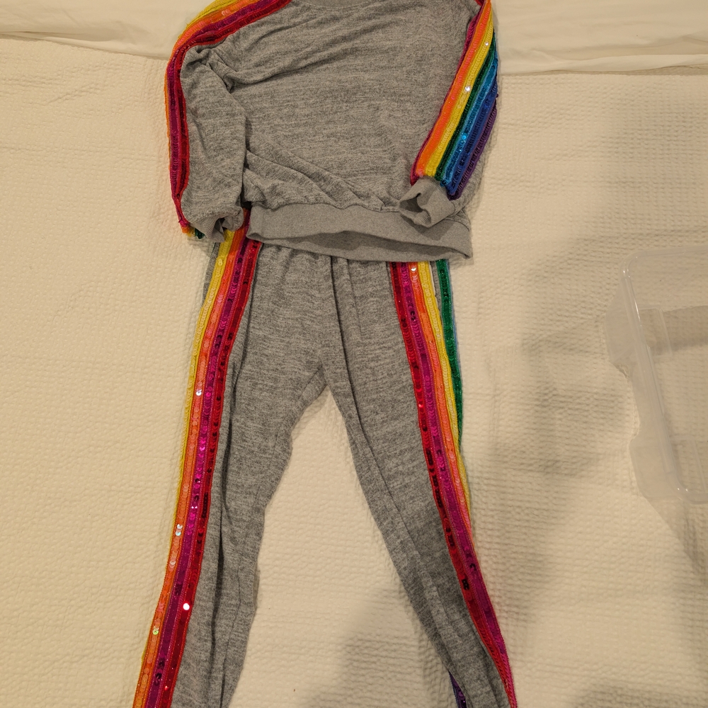 Lola + The Boys Gray Rainbow Sequin Kids Matching Set